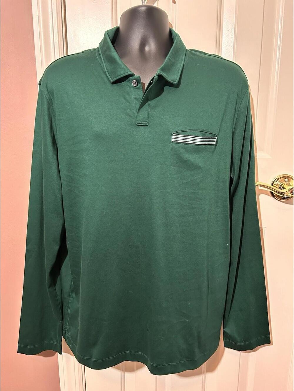 UNTUCKit Polo Shirt Mens Size XL Green Damaschino Long Sleeve Stretch Cotton
